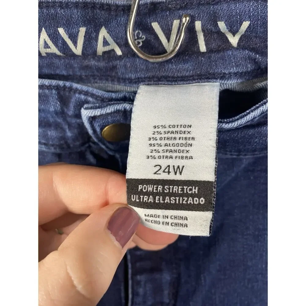 Ava & Viv Bermuda Jean Shorts Size 24W Dark Wash Denim Roll Cuff Power Stretch - Picture 4 of 7